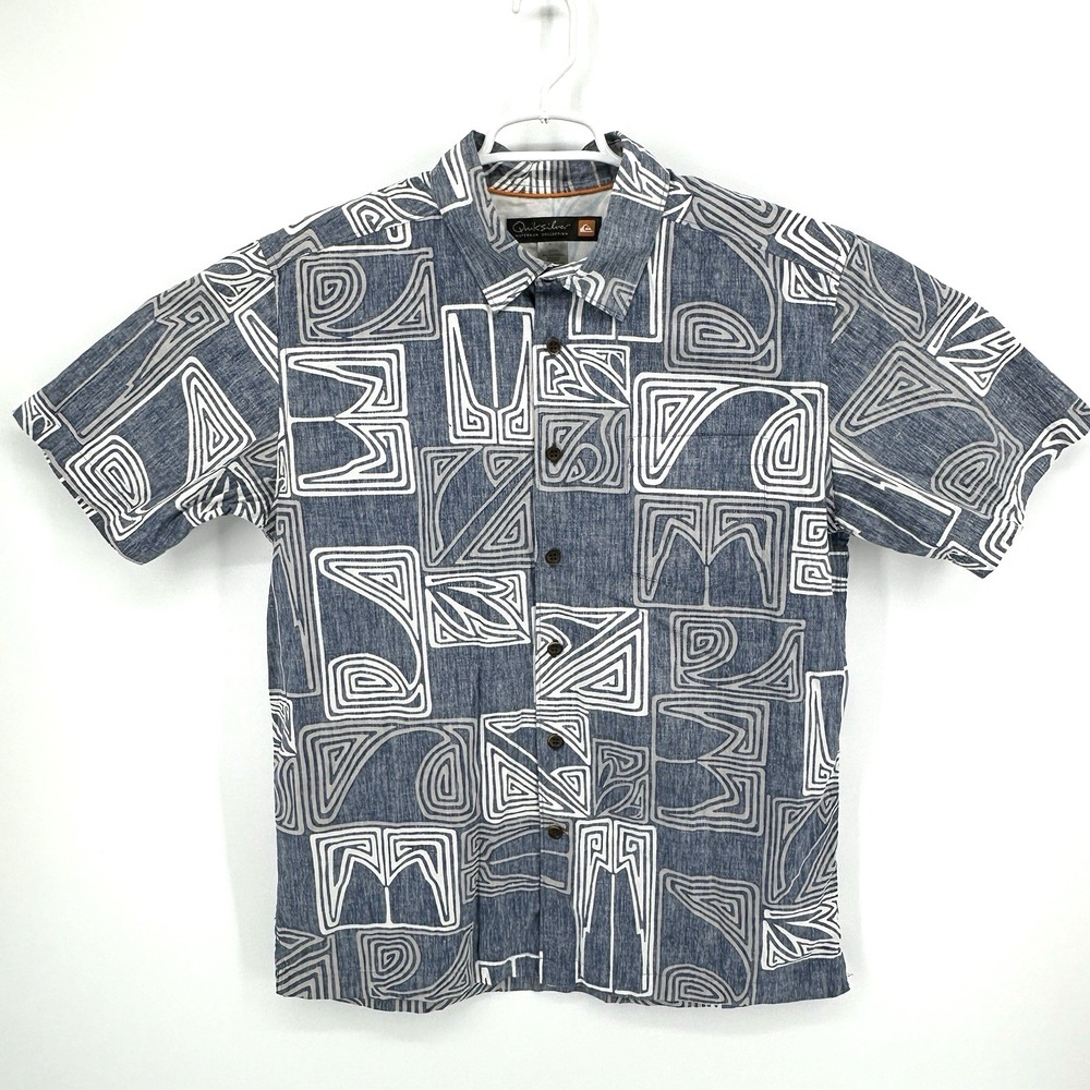 Quiksilver Waterman Collection Mens Shirt Size M Resort Vacation Gray Blue